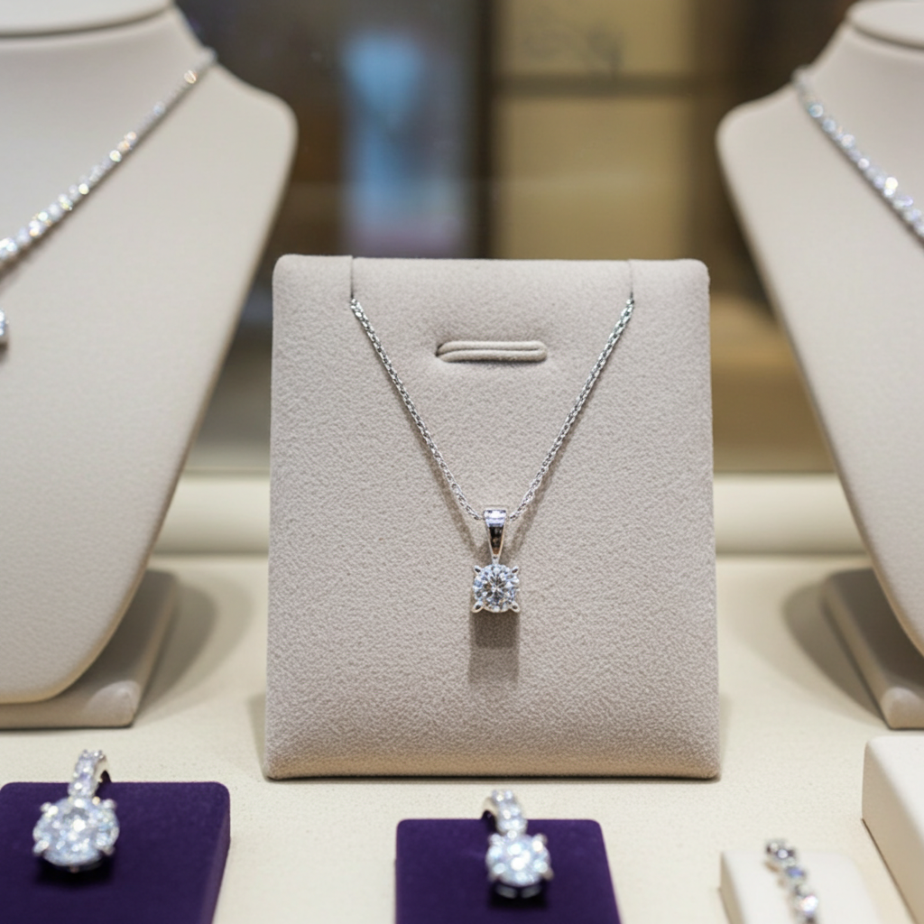 ciondolo punto luce certificato HRD in oro bianco e diamante naturale  0,39ct