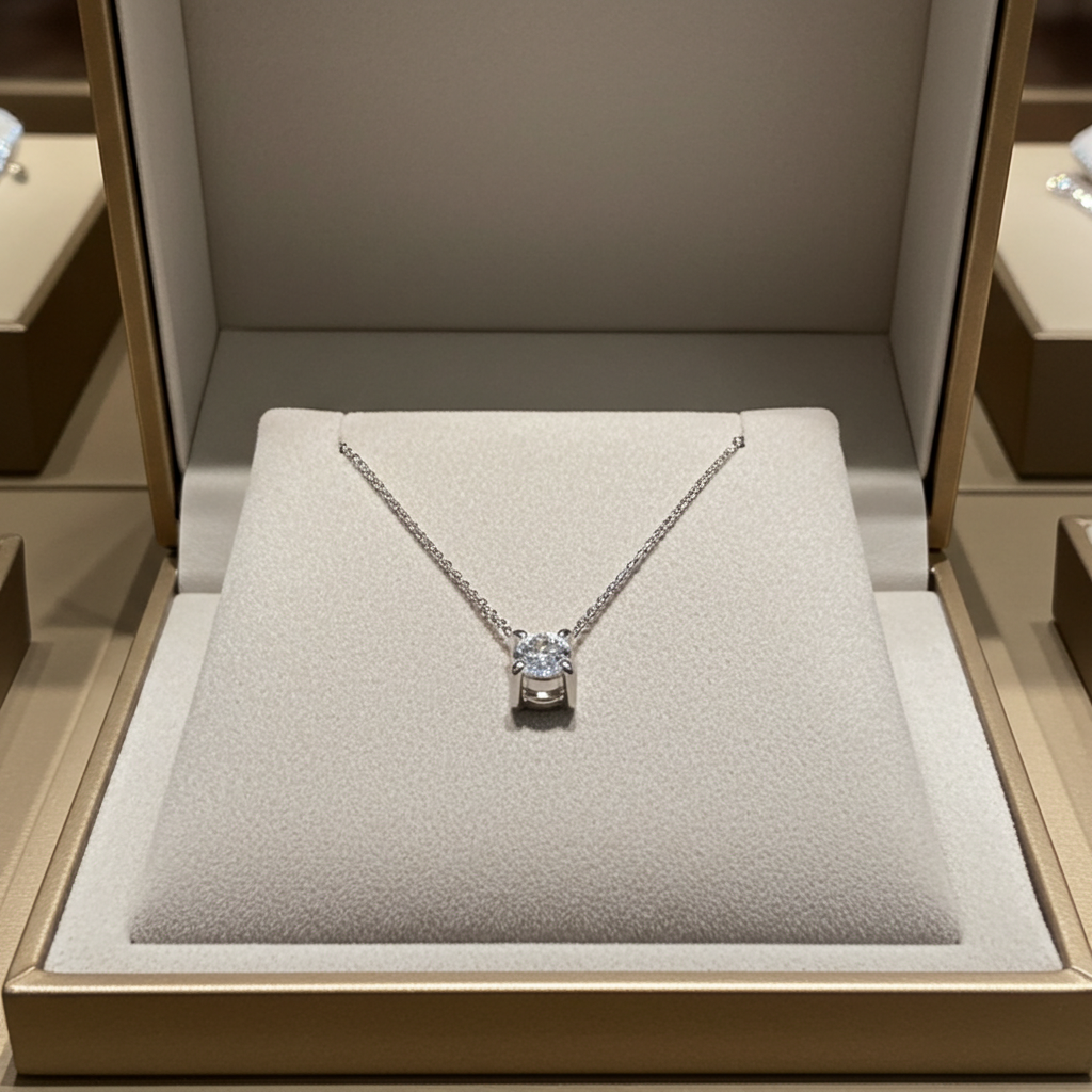 ciondolo punto luce certificato HRD in oro bianco e diamante naturale  0,39ct