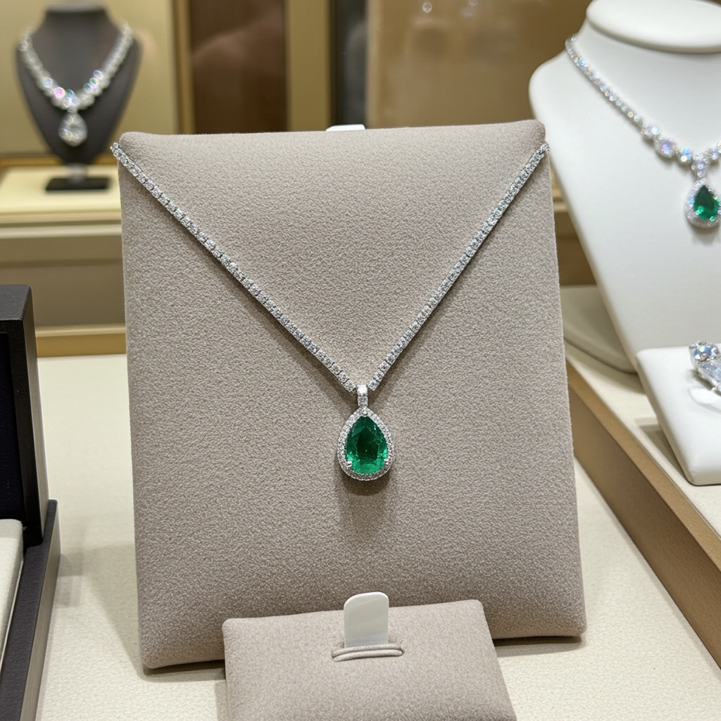 Collana tennis in oro e smeraldo e diamanti naturali 8.44 ct