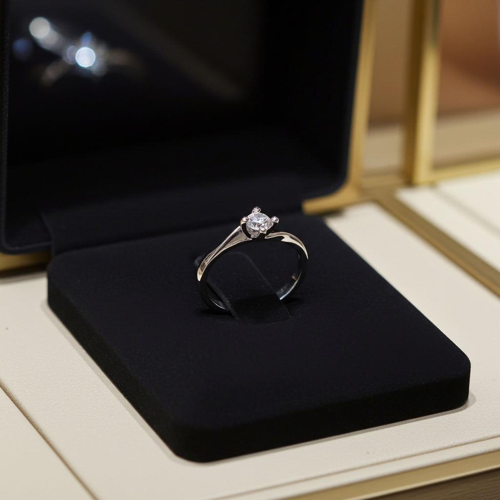 Anello solitario  in oro bianco 18k e diamante naturalecentrale 0,26 ct