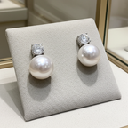 Orecchini - 18 carati Oro Bianco - Diamanti Naturali 0,20ct - Perla bianca 8 mm