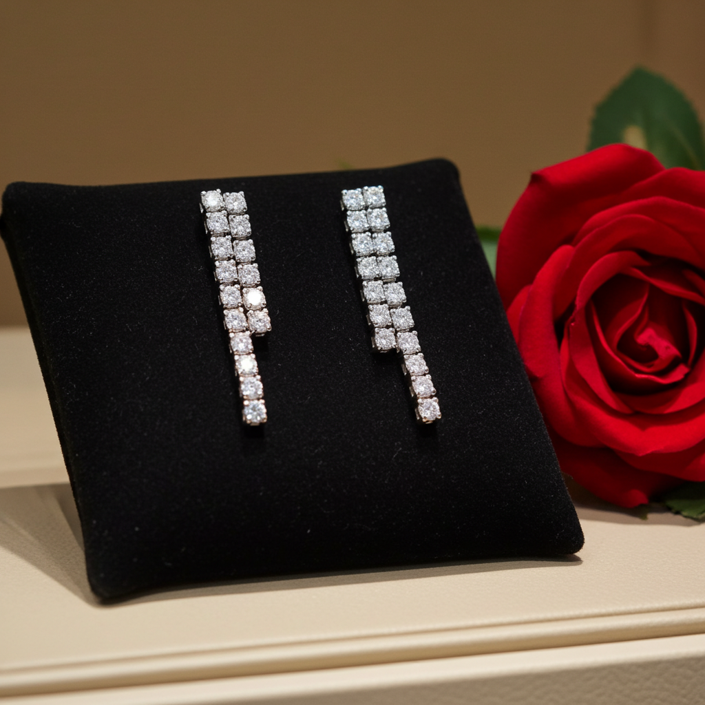 orecchini tennis in oro bianco 18k e 2 fila diamanti naturali 0,68ct