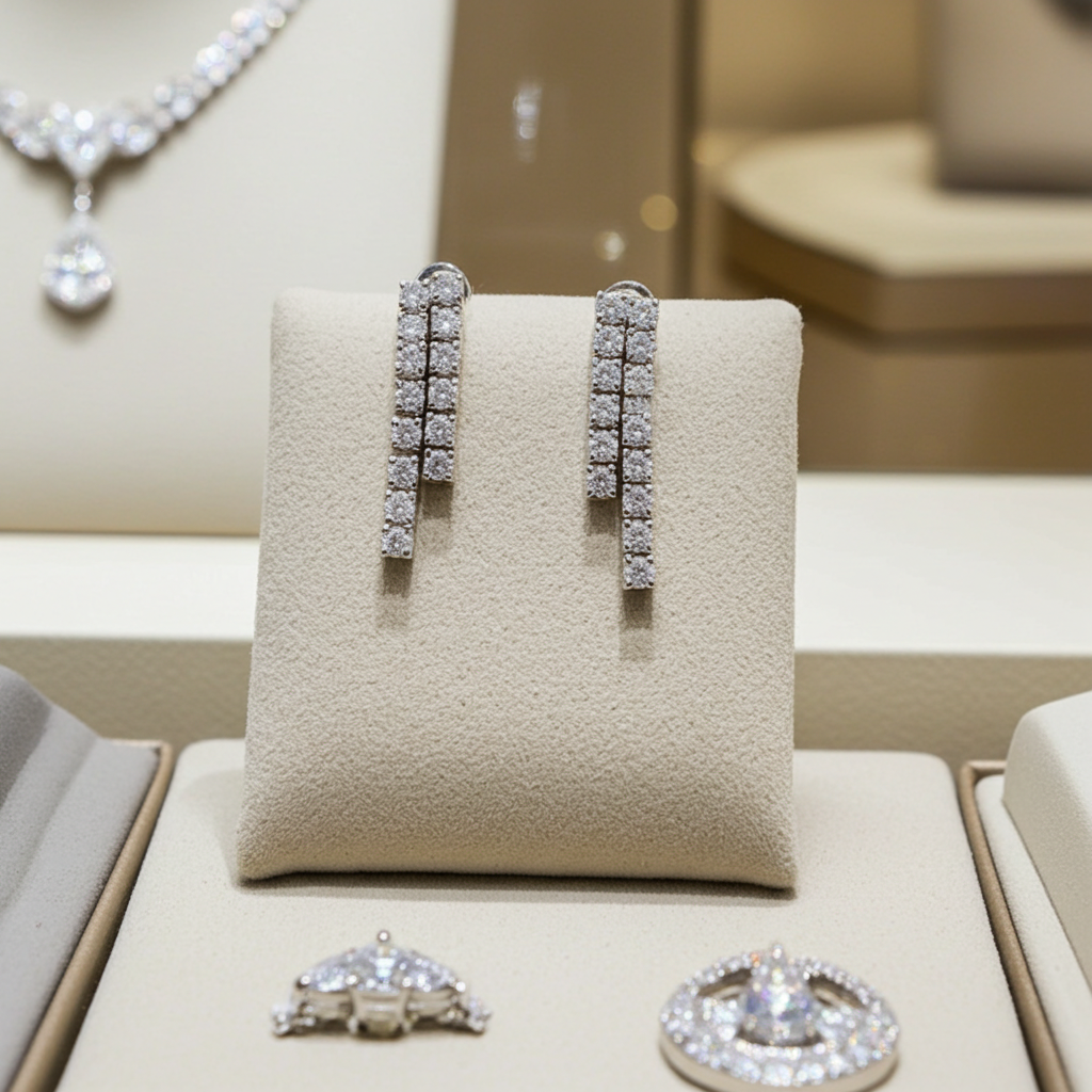 orecchini tennis in oro bianco 18k e 2 fila diamanti naturali 0,68ct