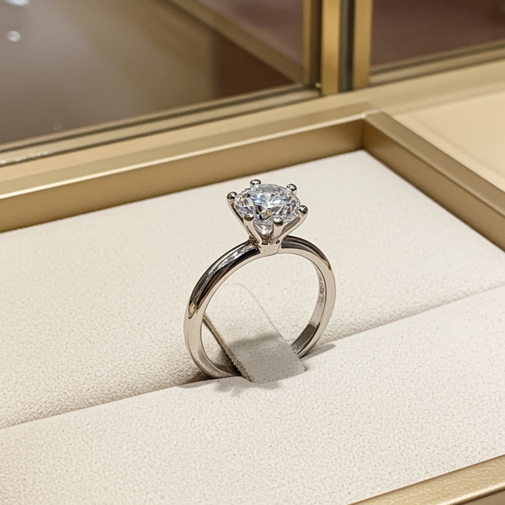 anello solitario modello Tiffany in oro bianco 18k e 1 diamante naturale centrale 0,50 ct