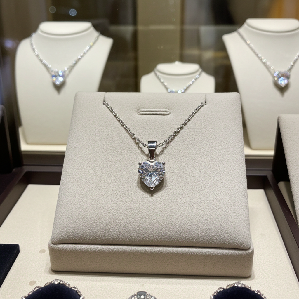 Ciondolo punto luce taglio cuore in oro bianco  e diamante naturale 0,15 ct