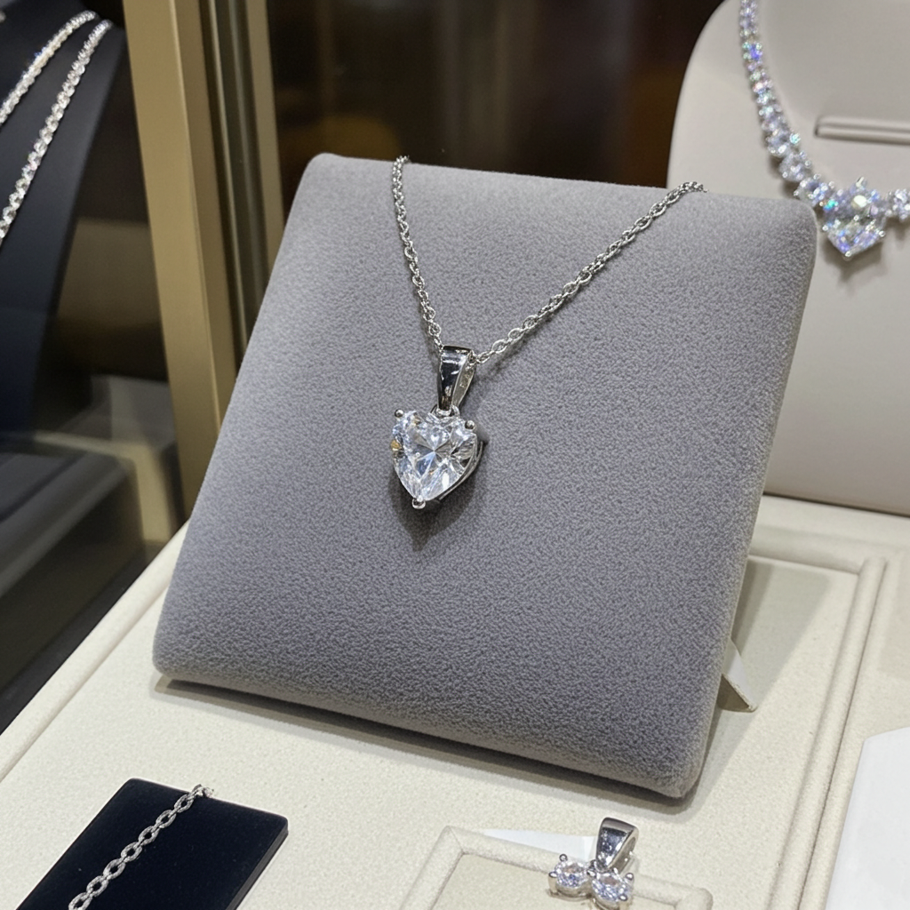 Ciondolo punto luce taglio cuore in oro bianco  e diamante naturale 0,15 ct