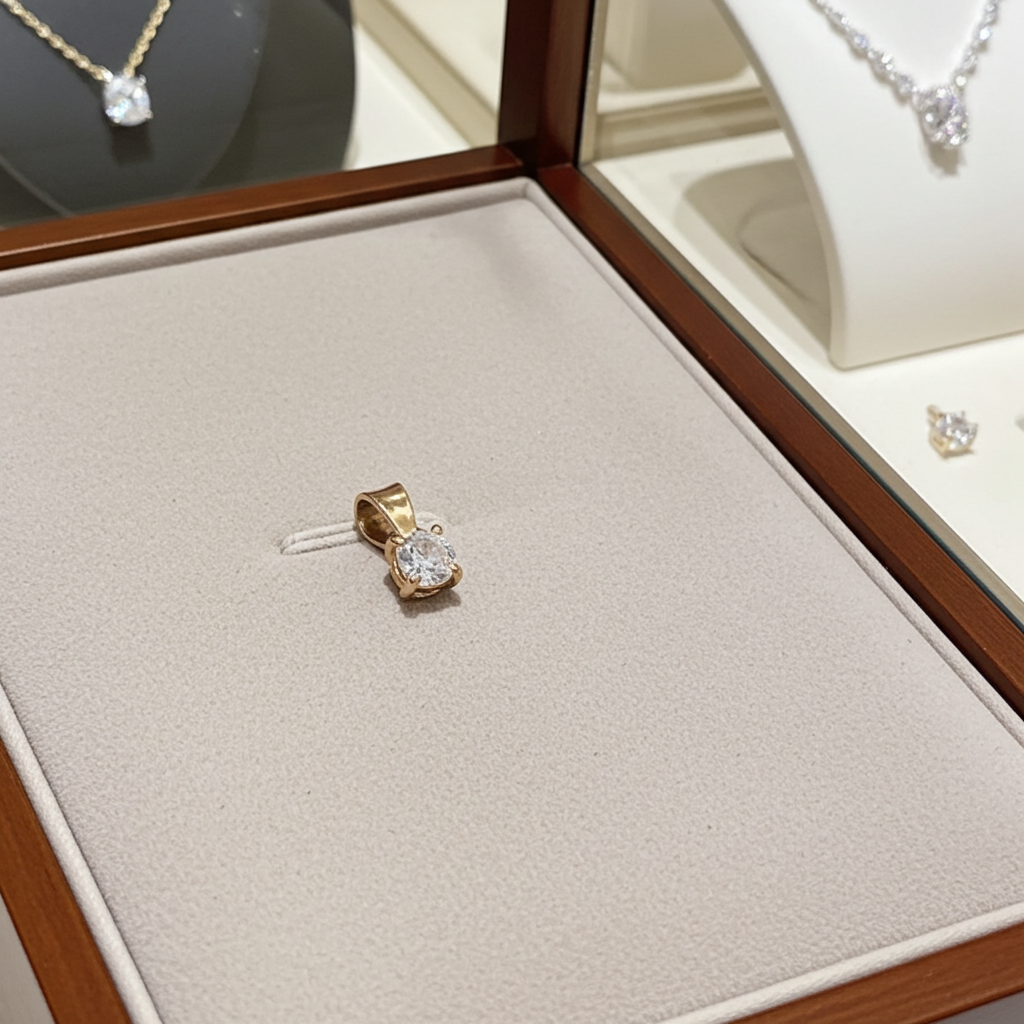 ciondolo pendente punto luce in  oro giallo 18k e diamanti naturale  0,15 ct