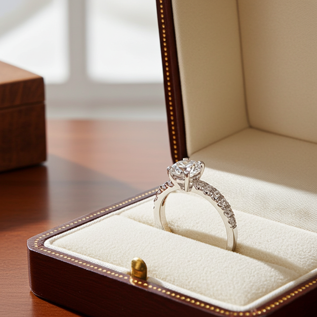 Anello fidanzamento in oro bianco 18k e diamanti naturali certificato igi 0.54ct