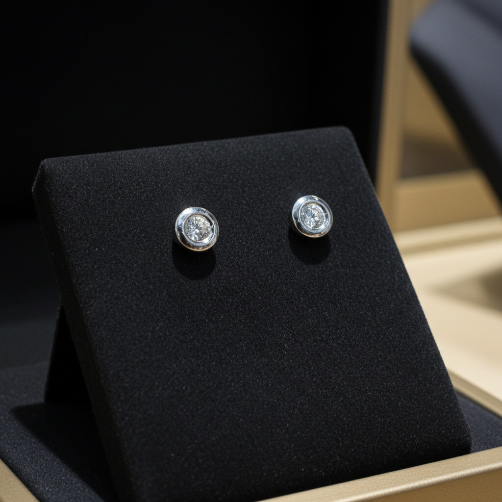 orecchini punto luce a cipollina in oro bianco 18k e 2 diamante naturali 0,30 ct