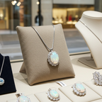 Collana in oro bianco 18k e diamante naturale e opale 3.00ct