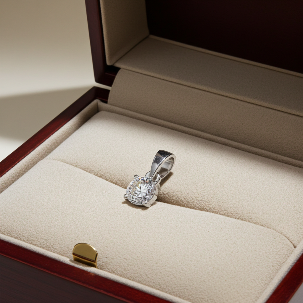 ciondolo  punto luce in oro bianco 18k e diamanti naturale  0,10 ct