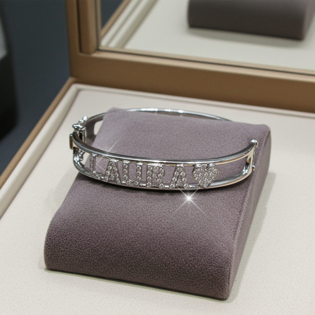 Bracciale personalizzato in oro bianco 18k e diamanti naturali