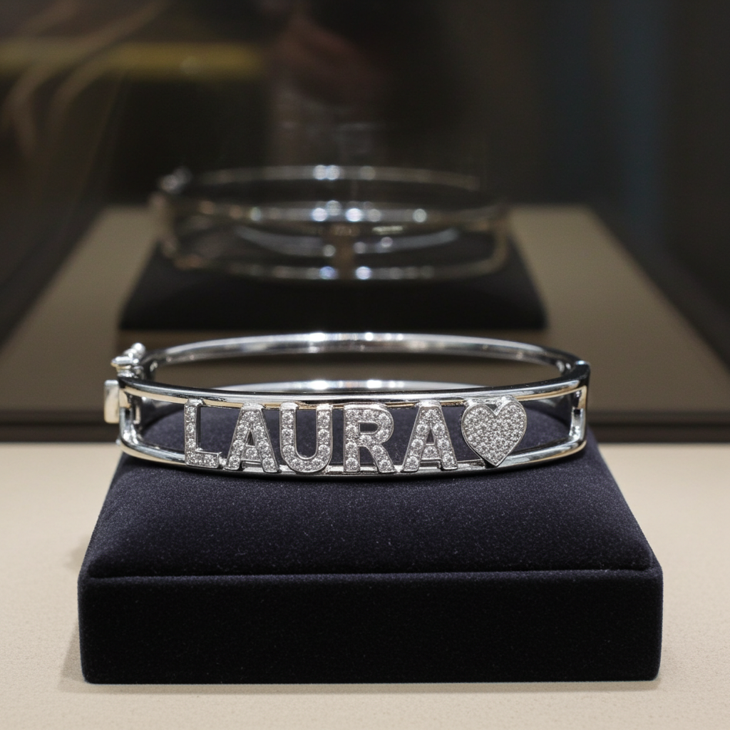 Bracciale personalizzato in oro bianco 18k e diamanti naturali