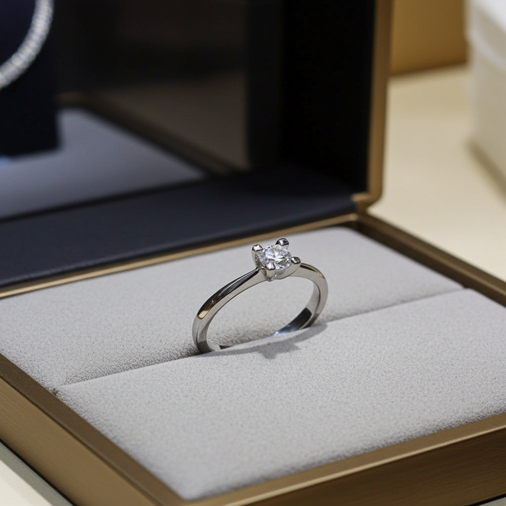 Anello solitario diamante naturale  0.50ct certificato IGI D IF