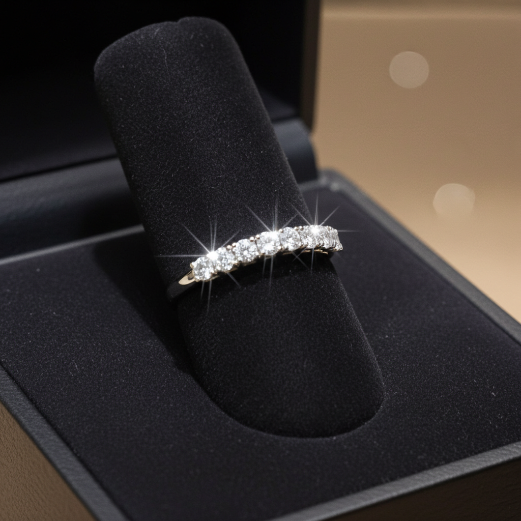 Anello veretta a 9 diamanti naturali 0.90 ct certificato IGI D VVS1