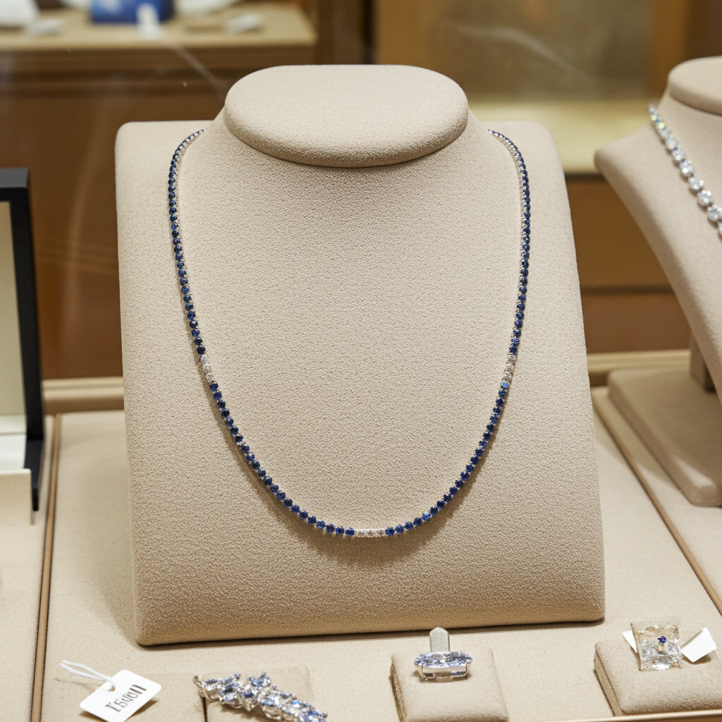 Collana - 18 carati Oro bianco - 10.16ct. tw. Zaffiro - Diamante naturale