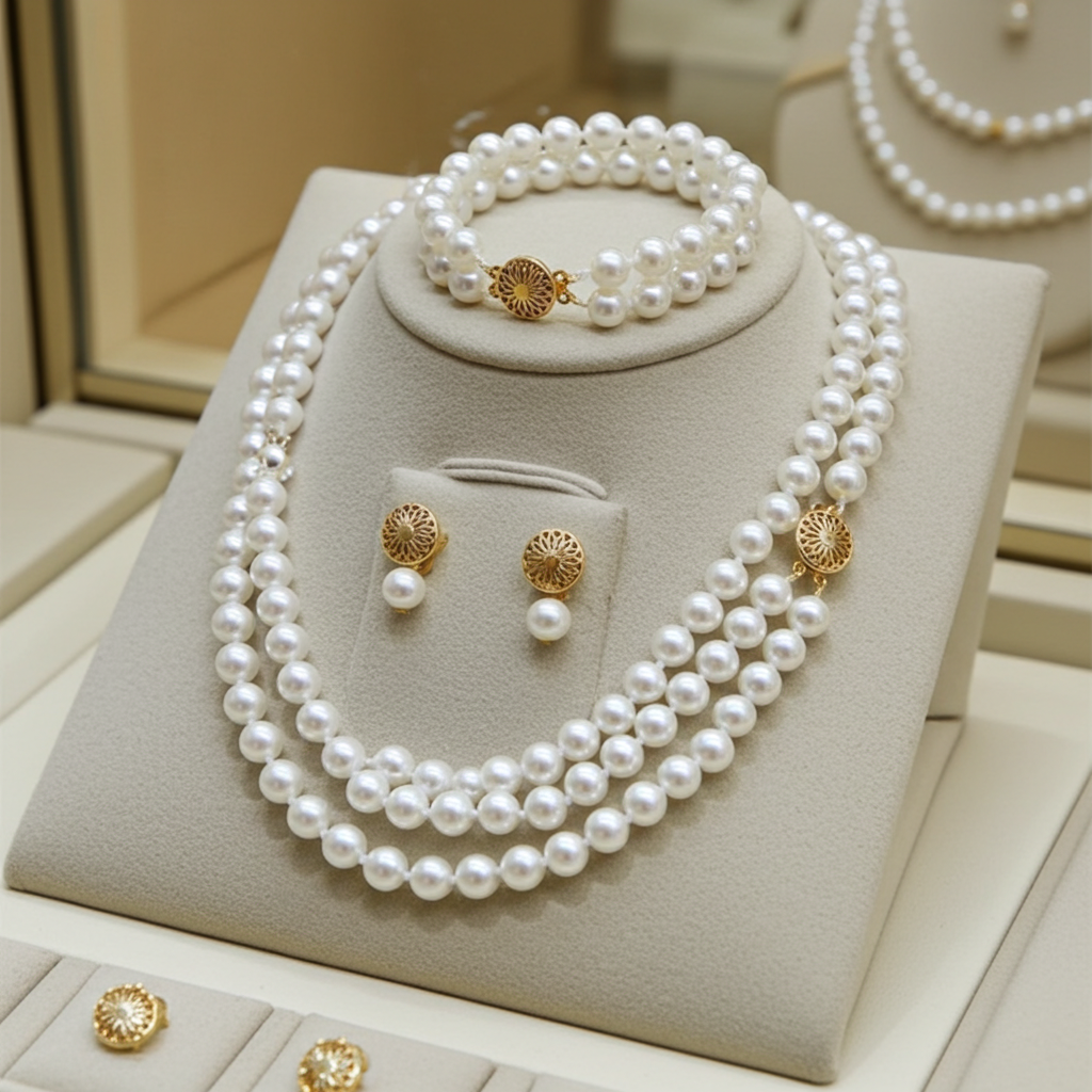set completo di perla naturale australiana bianca collana bracciale e orecchino