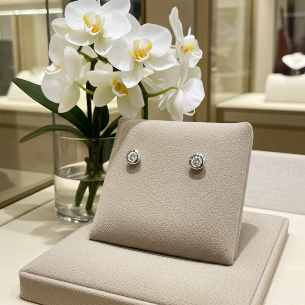 orecchini punto luce a cipollina certificato HRD in oro bianco 18k e 2 diamanti naturali 0,54 ct