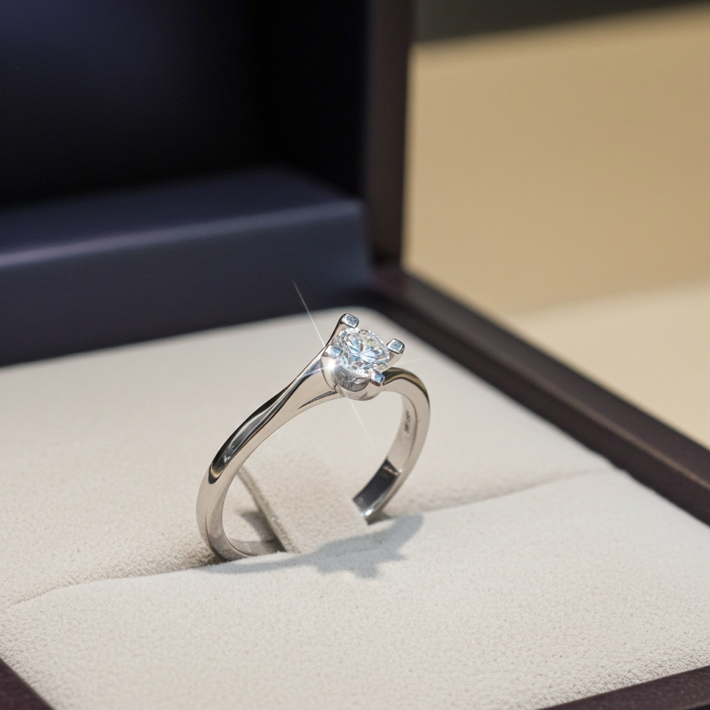 Anello solitario  in oro bianco 18k e diamante naturalecentrale 0,26 ct