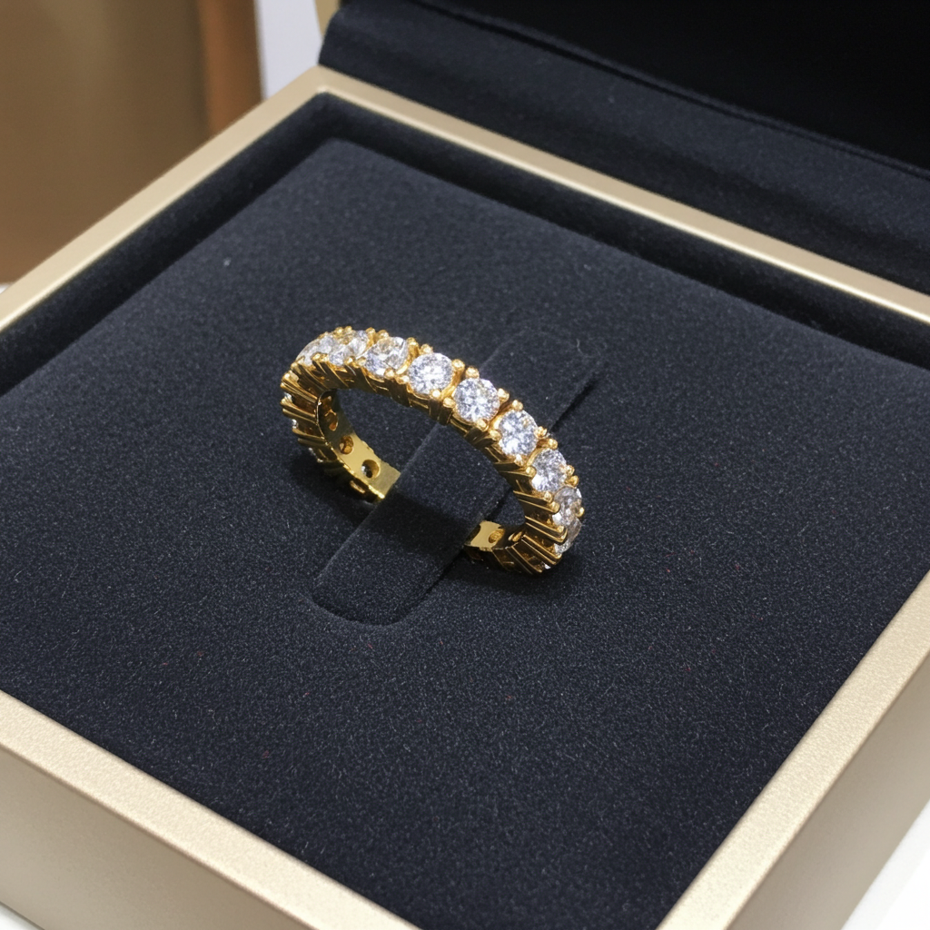 Anello veretta certificato HRD in oro giallo 18k con diamanti naturali 3,85 ct