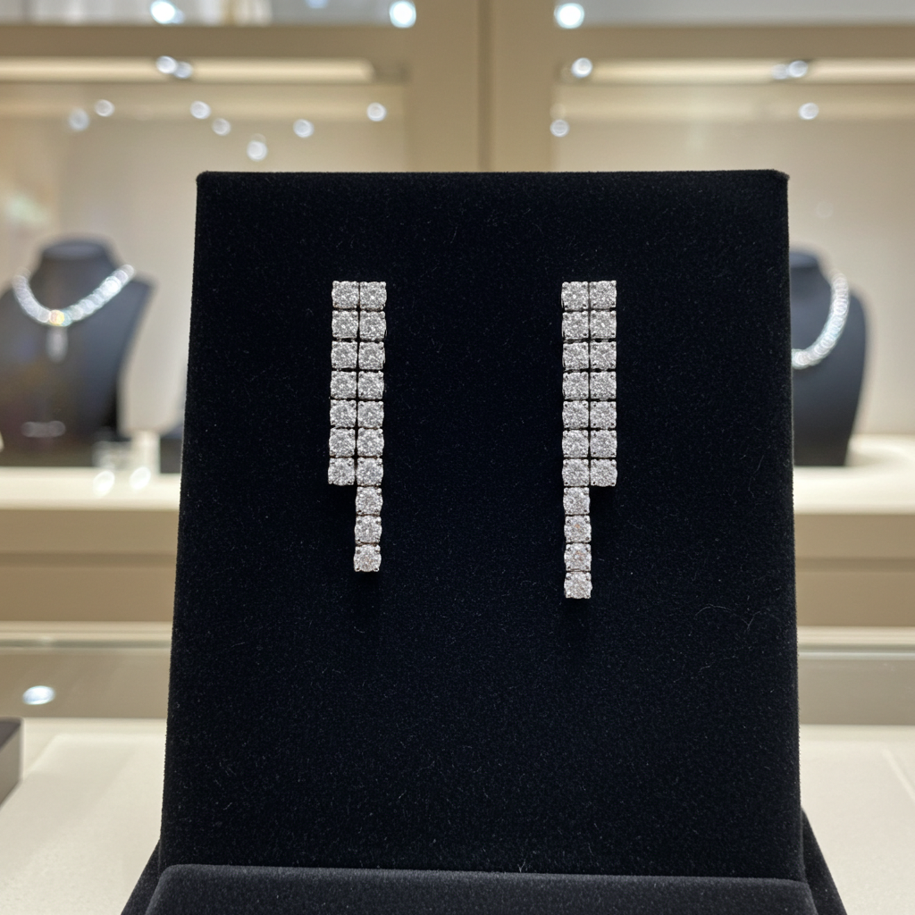 orecchini tennis in oro bianco 18k e 2 diamanti naturali 1,36ct