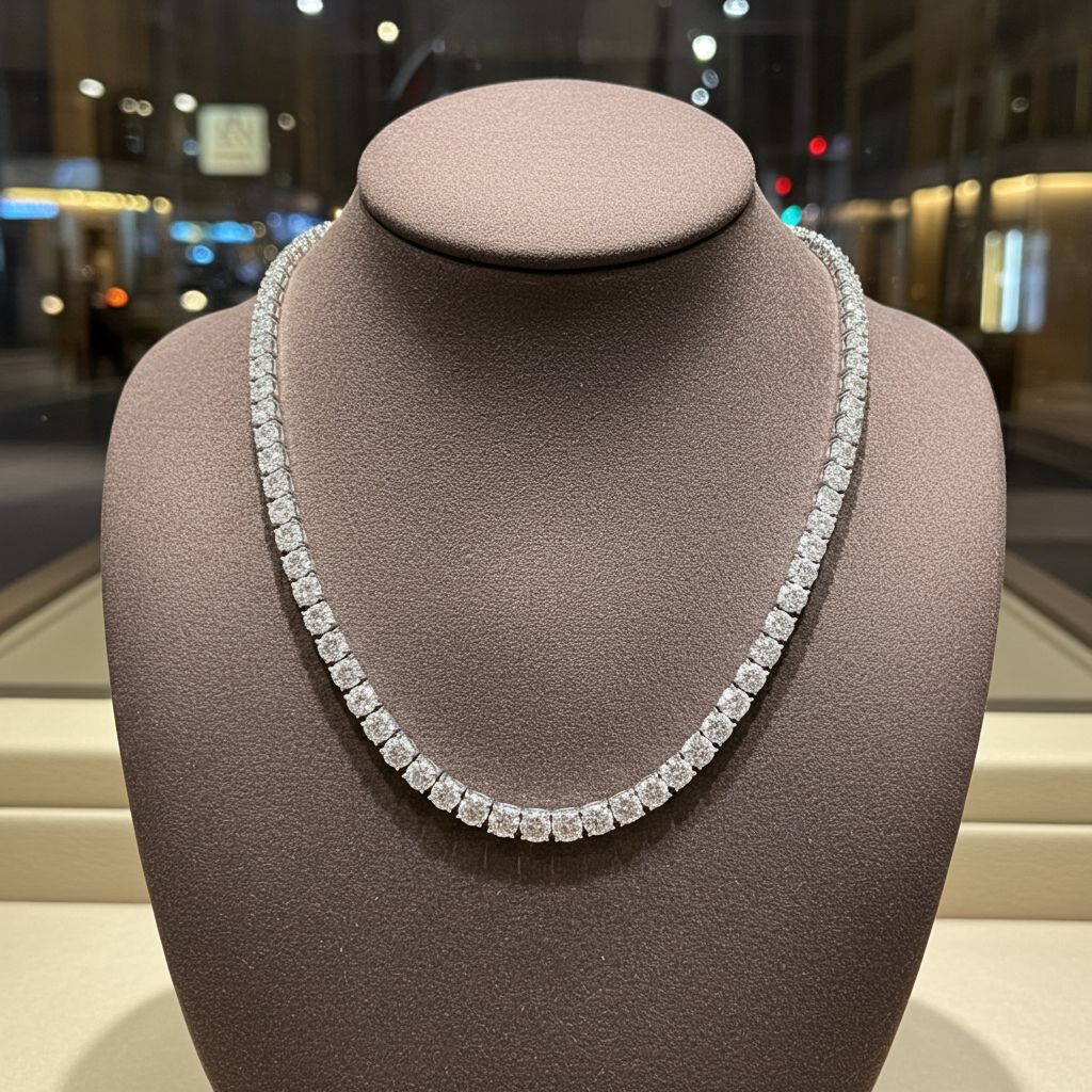 Collana tennis in oro bianco e diamanti naturali 43 ct