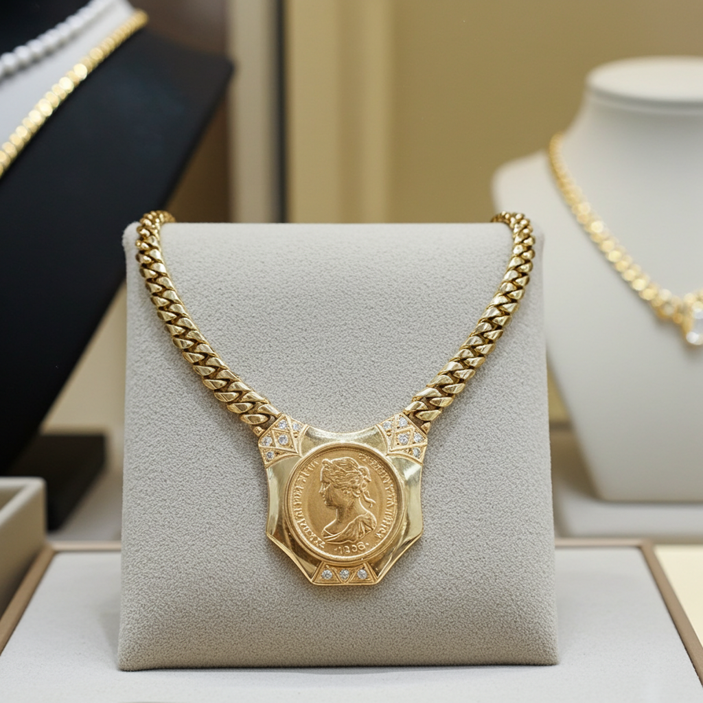 Collana in oro giallo 18k  con diamanti naturali 0.81 ct e sterline d'oro 22k