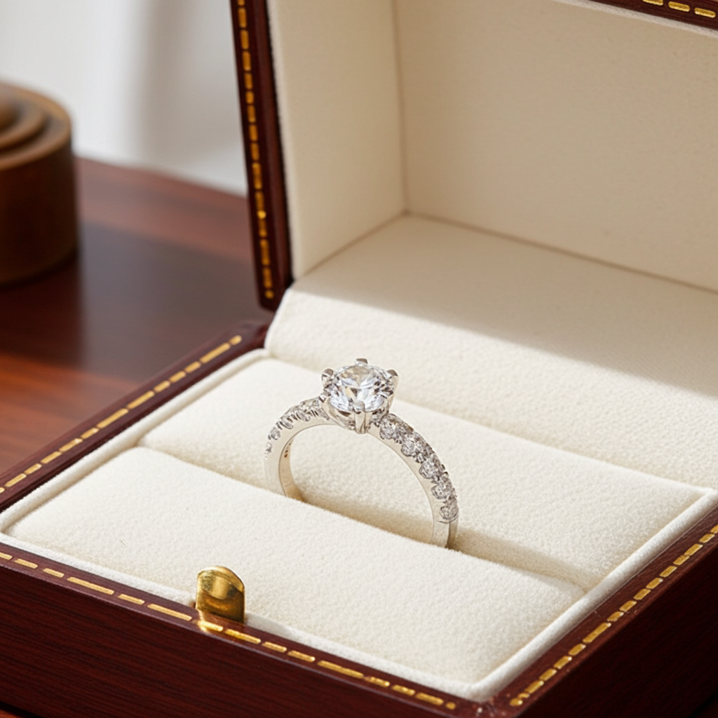 Anello fidanzamento in oro bianco 18k e diamanti naturali certificato igi 0.90ct