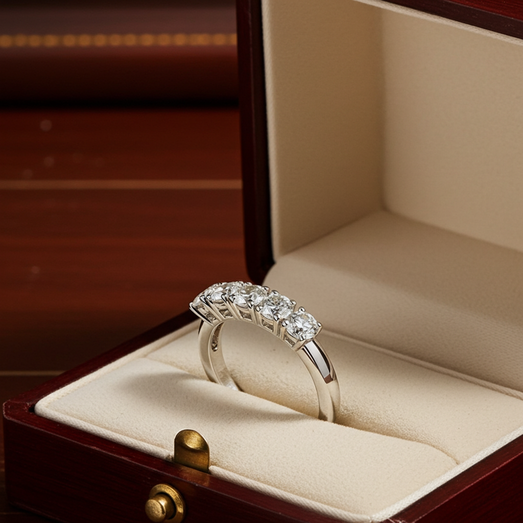 Anello veretta a 5 diamanti naturali 0.50ct certificato IGI D VVS1