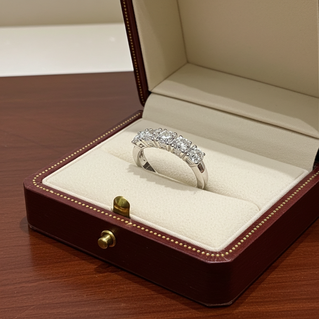 Anello veretta a 5 diamanti naturali 0.50ct certificato IGI D VVS1