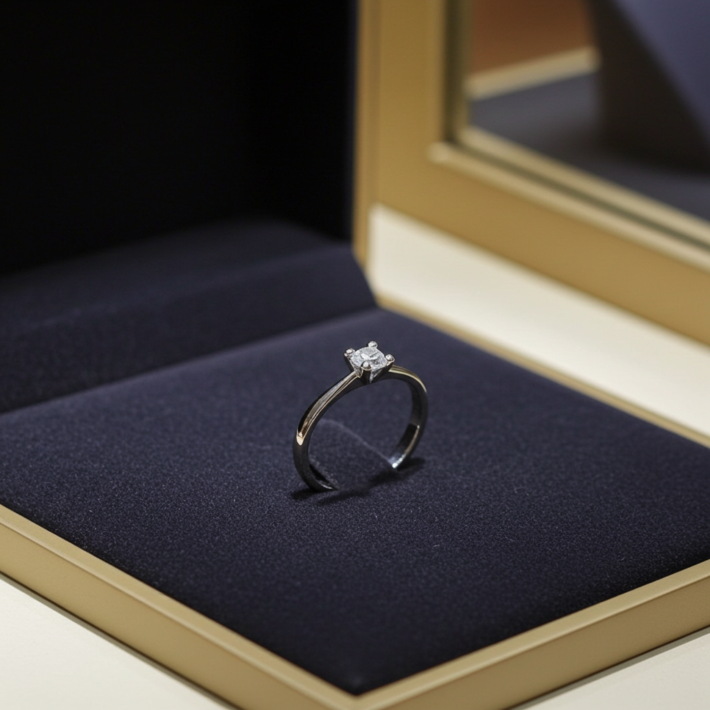 anello solitario  certificato HRD in oro bianco 18k e diamante naturali centrale 0,34ct