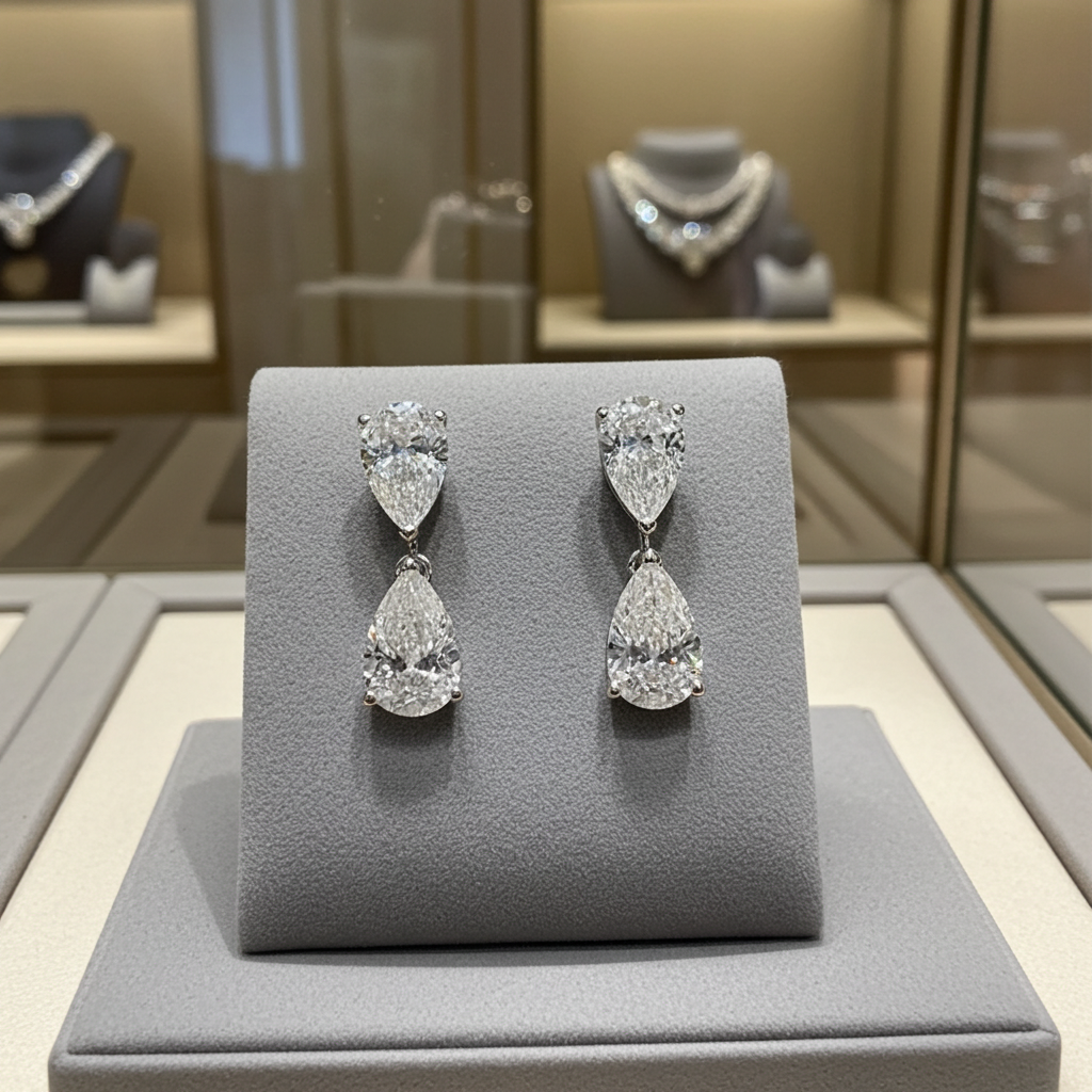 Orecchino in oro 18k con diamanti naturali taglio pera 2.02ct