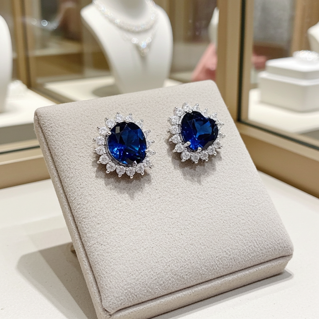 Orecchini - 18 carati Oro bianco Zaffiro - Diamante