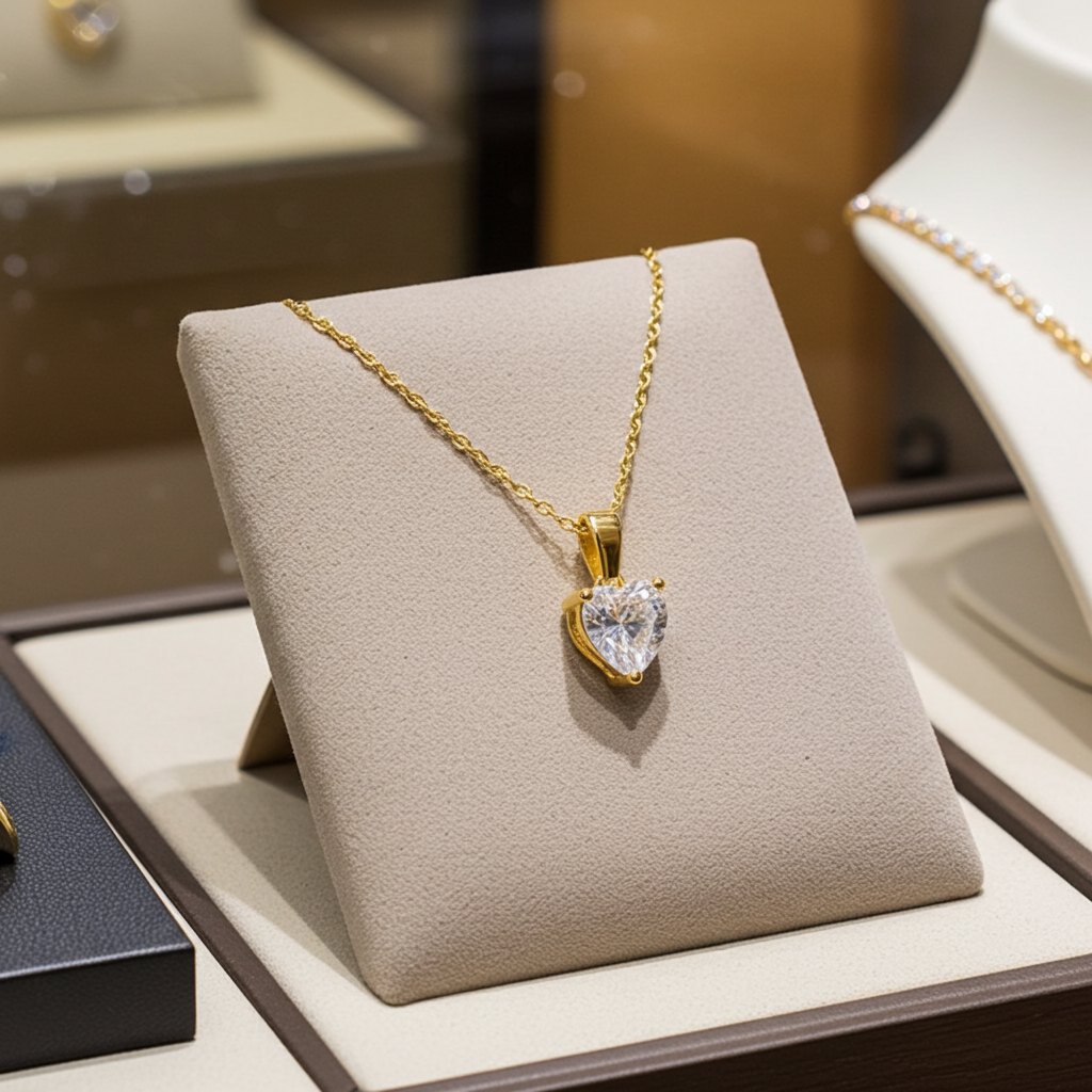 Ciondolo punto luce taglio cuore in oro giallo 18k e diamante naturale 0,14 ct