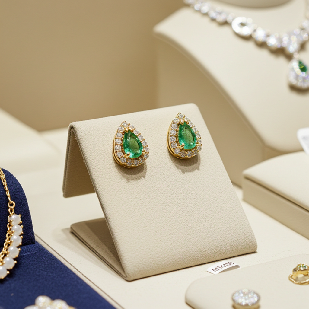 Orecchini - 18 carati Oro giallo Smeraldo - Diamante