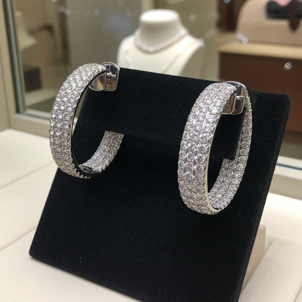 Orecchini a Cerchio  in oro bianco 18k con diamanti Naturali 10,65 carati