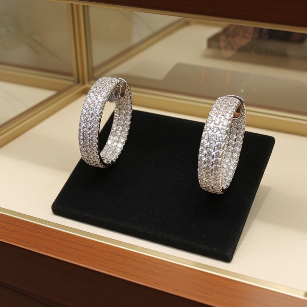 Orecchini a Cerchio  in oro bianco 18k con diamanti Naturali 10,65 carati