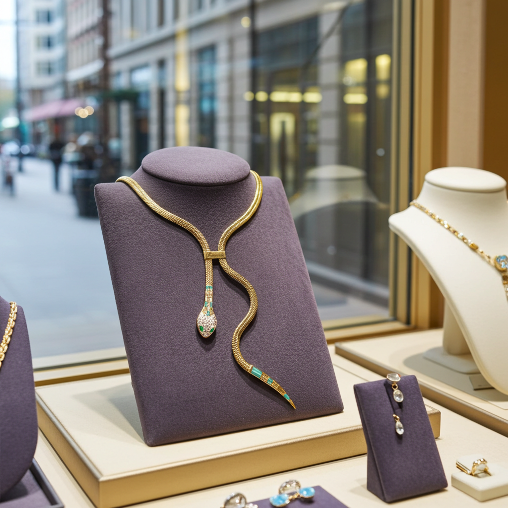 collana pendente serpente in  oro giallo con diamanti naturali e smeraldo