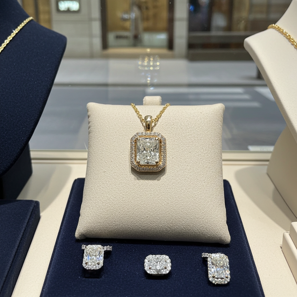 Ciondolo in oro  18k e diamanti naturali princess certificato IGI 1.36ct