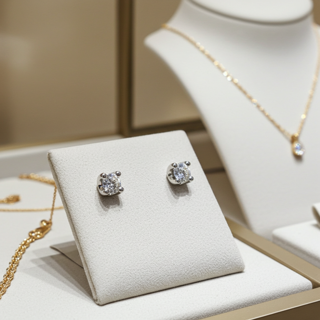 orecchini punto luce certificato HRD in oro bianco 18k e 2 diamanti naturali 0,80 ct