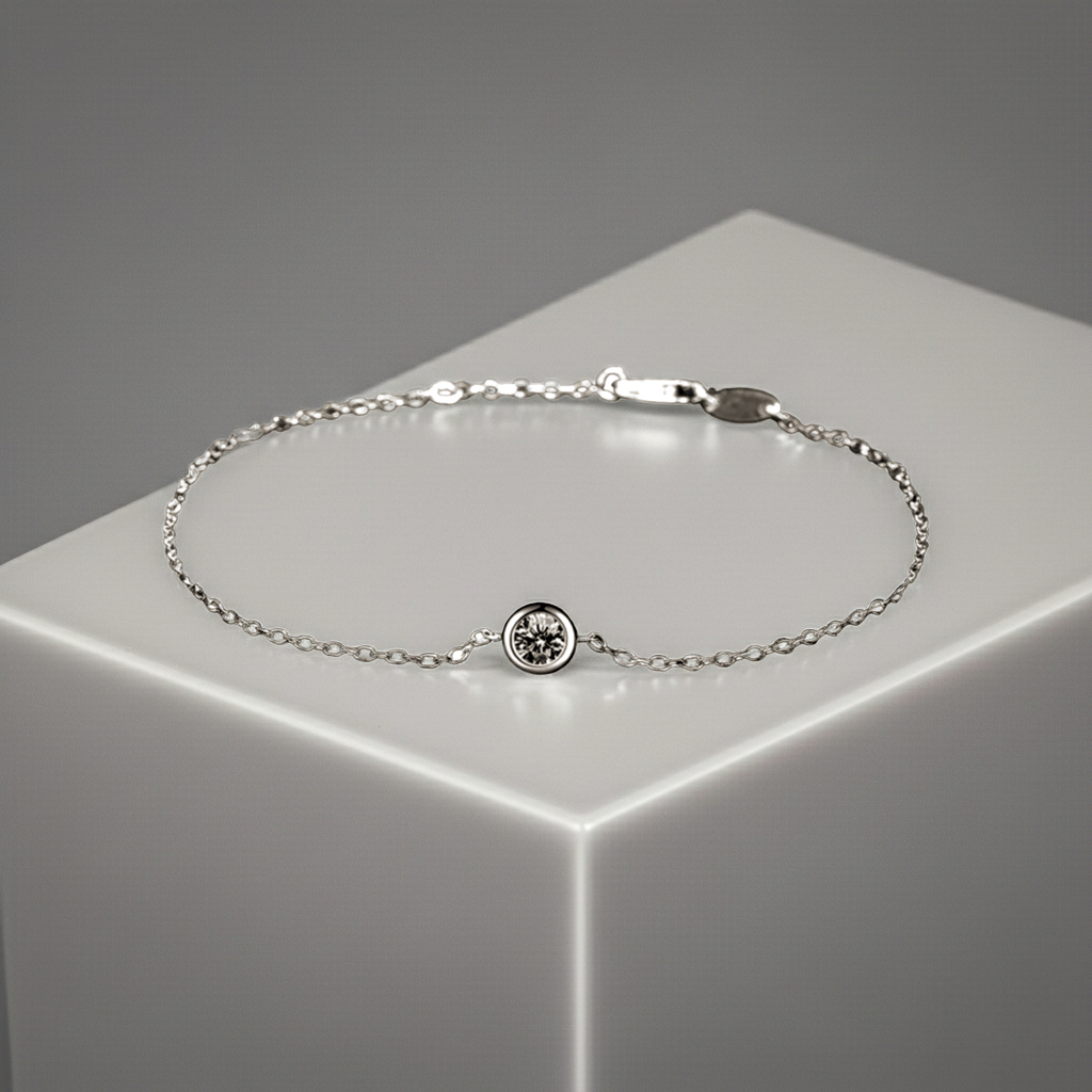 bracciale in oro bianco 18k e 1  diamante natural centrale 0,10ct