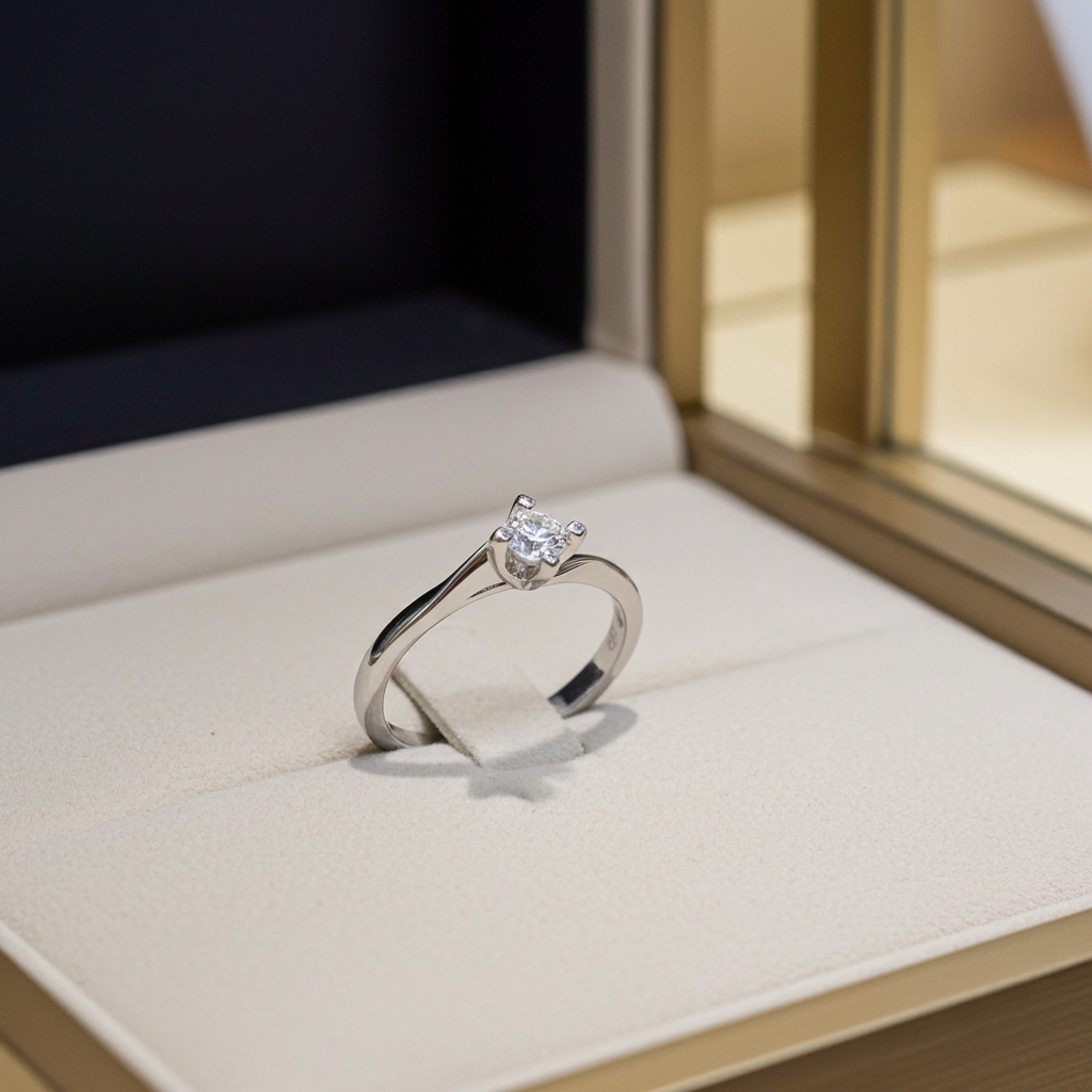 anello solitario modello Tiffany con diamante naturale 0,30 ct