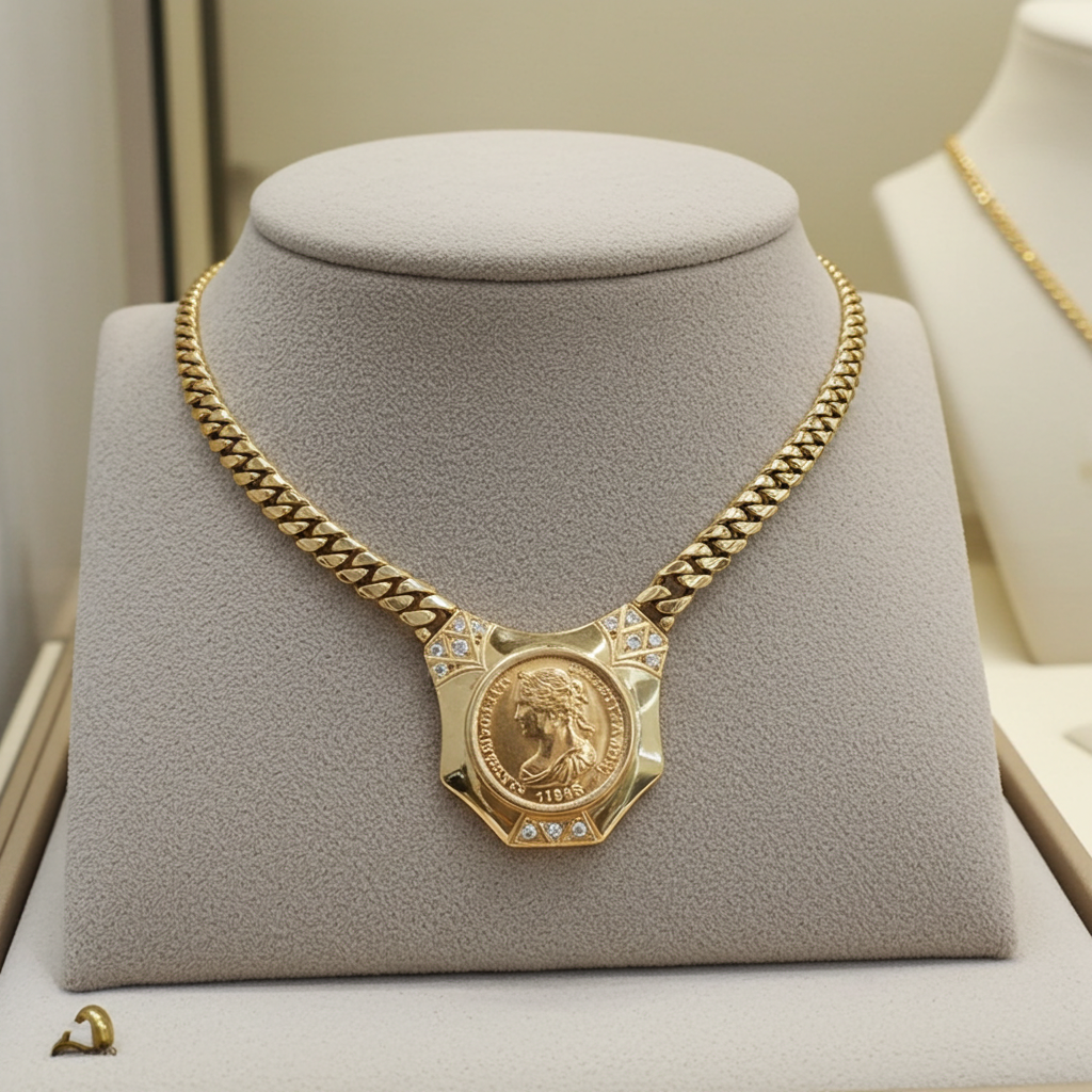 Collana in oro giallo 18k  con diamanti naturali 0.81 ct e sterline d'oro 22k