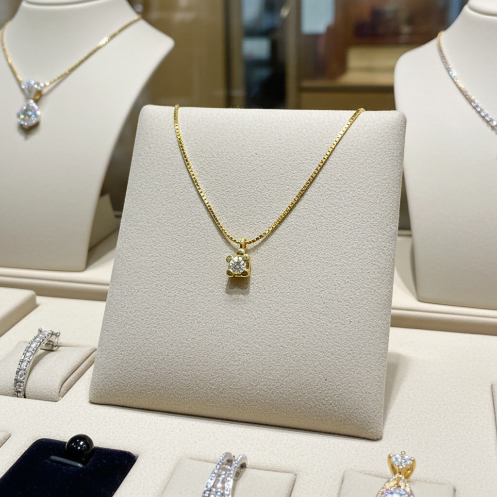 ciondolo punto luce quadrato in oro giallo 18k e diamanti naturale  0,25 ct