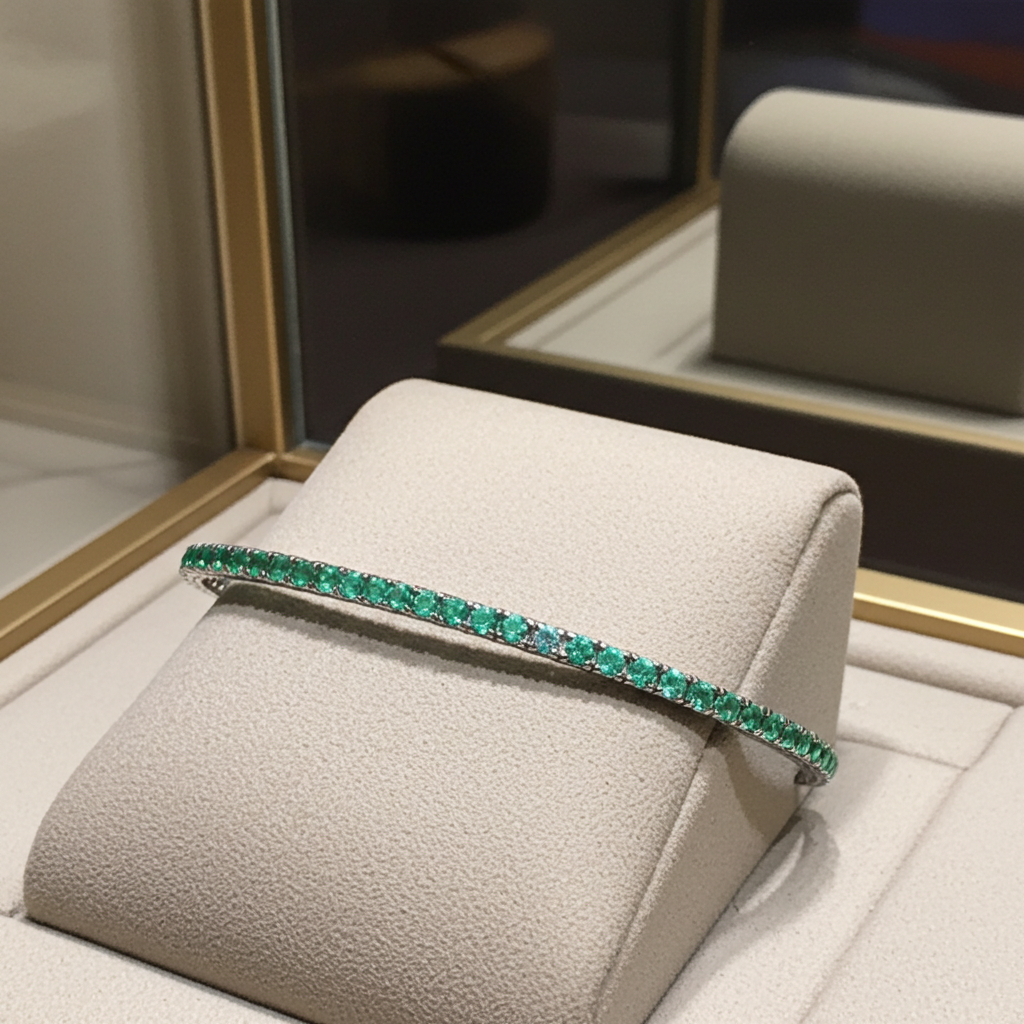 Bracciale tennis - 18 carati Oro bianco - 6.38ct. tw. Smeraldo - Diamante