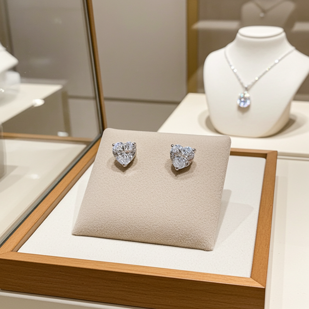 orecchini punto luce in  oro bianco 18k e 2 diamanti naturali taglio cuore 1,00 ct