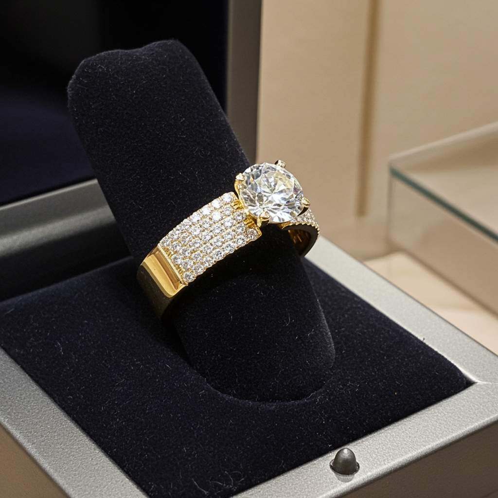 Anello solitario in oro giallo 18k e diamanti naturali 1.15ct