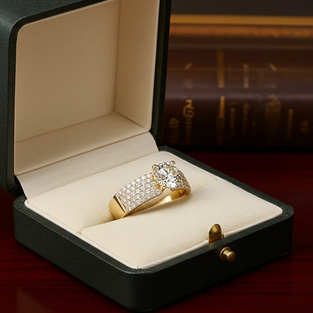 Anello solitario in oro giallo 18k e diamanti naturali 1.15ct