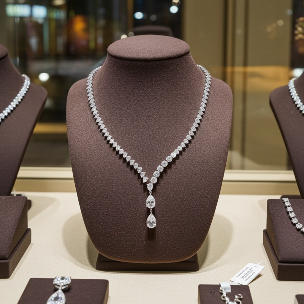 Collana tennis in oro bianco 18k e diamanti naturali taglio pera 37.50ct