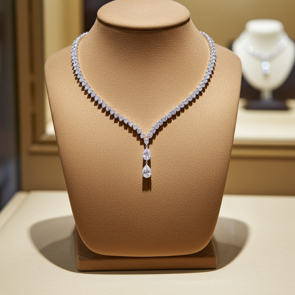 Collana tennis in oro bianco 18k e diamanti naturali taglio pera 37.50ct